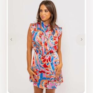 Karlie Multicolor Floral-Print Mini Dress in Blue, Pink & Red